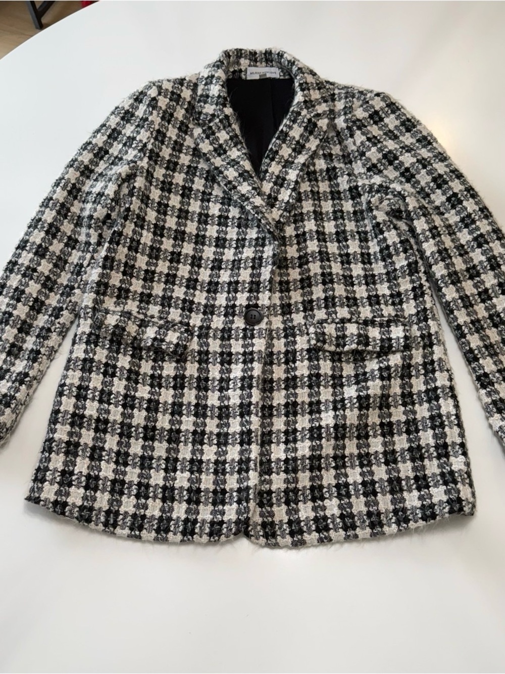 Black & White Houndstooth Blazer - Tailored Women's Suit Jacket Size Large - Picture 2 of 9